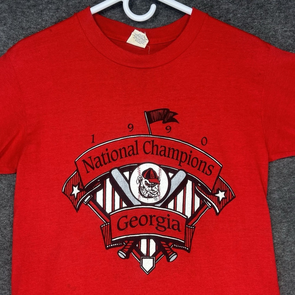 VTG Georgia Bulldogs Shirt Mens S (tag M) Red 1990 Baseball National Champions - Picture 2 of 13
